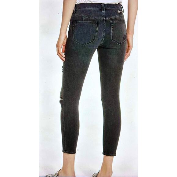 Free People Distressed Fishnet-Inlet Skinny Jeans Tupelo Blue 25 - Picture 6 of 16